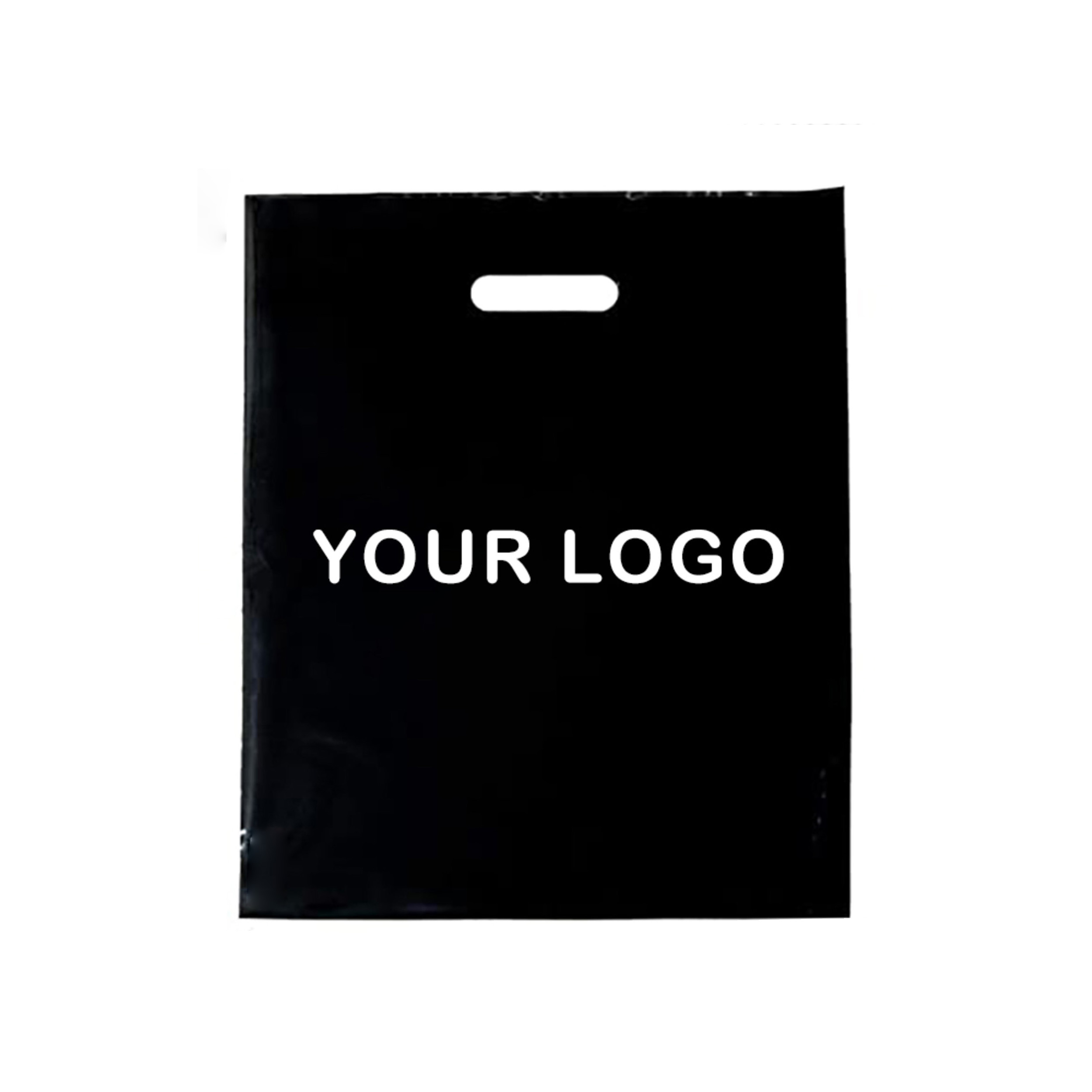 Bolsa de plástico blanca y negra con logotipo personalizado